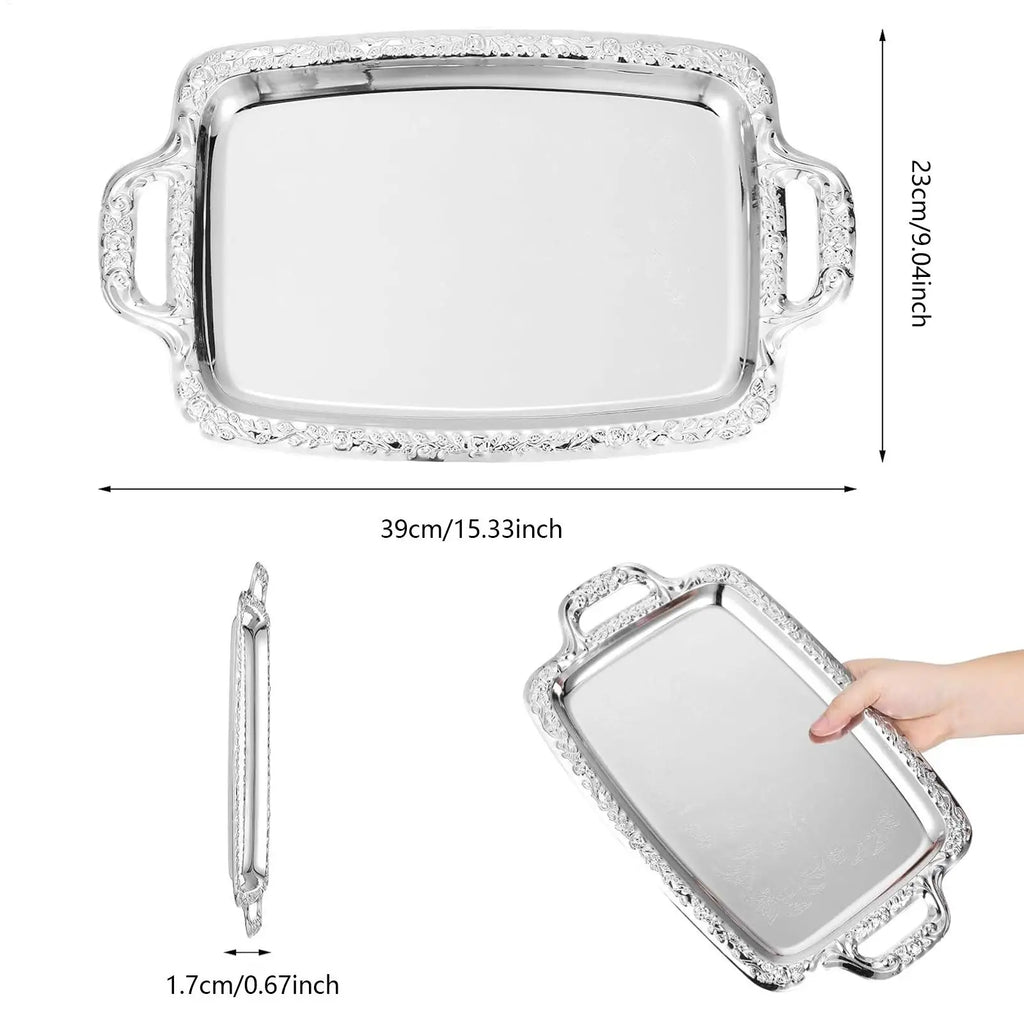 Metal Food Tray Large Silver Display Decor Rectangle Serving Platter Zpaxo