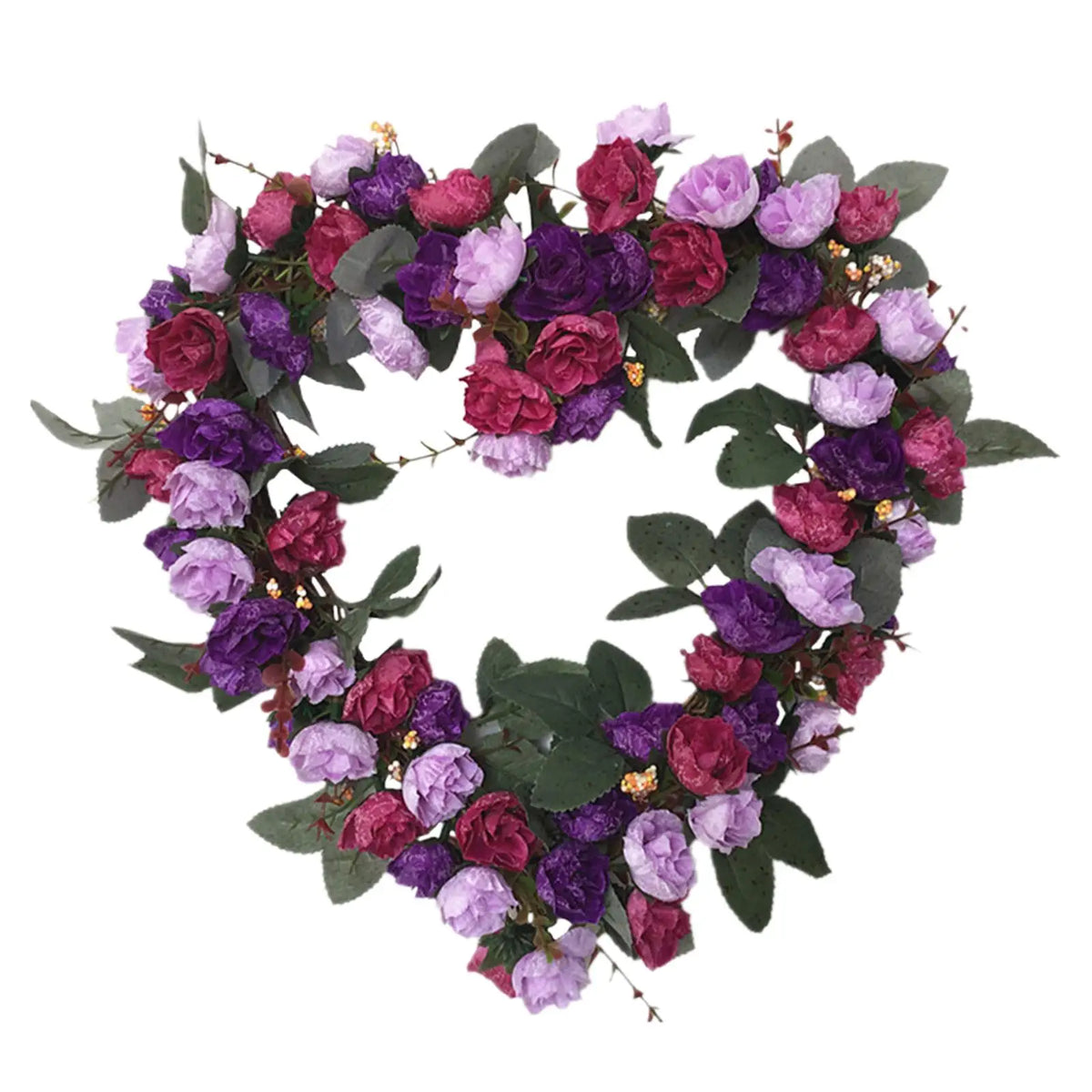 Heart-shaped Rose Wreath Artificial Wall Hanging Knocker Welcome Zpaxo PURPLE