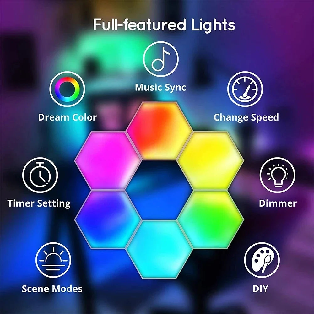 Smart LED RGB Wall Lights APP & Bluetooth Control Hexagonal Quantum Night Lamp Creative Home Decor for Room Zpaxo
