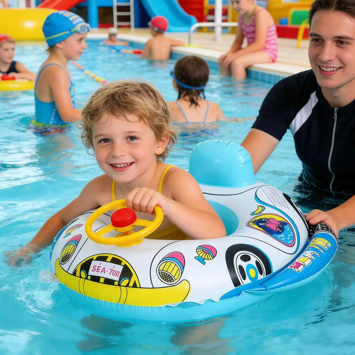 Inflatable Baby Kids Pool Float Steering Wheel Backrest Floating Zpaxo
