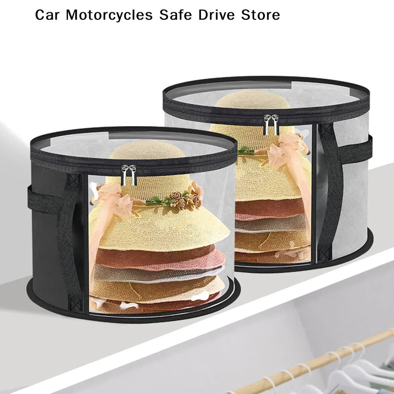 Hat Storage Box Non-woven Clear Bucket Foldable Travel Zipper Clothes Zpaxo