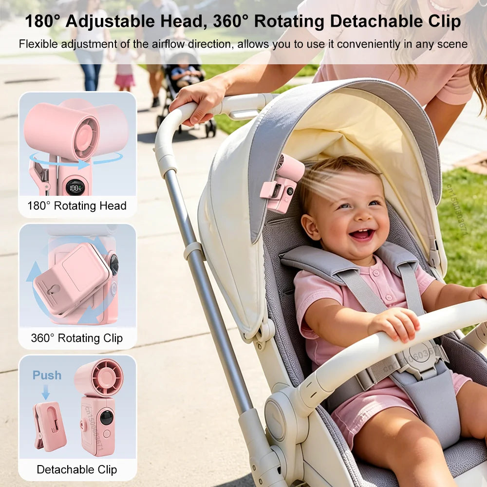 Mini Clip-on Fan Handheld Pocket Rechargeable Digital Display Air Zpaxo