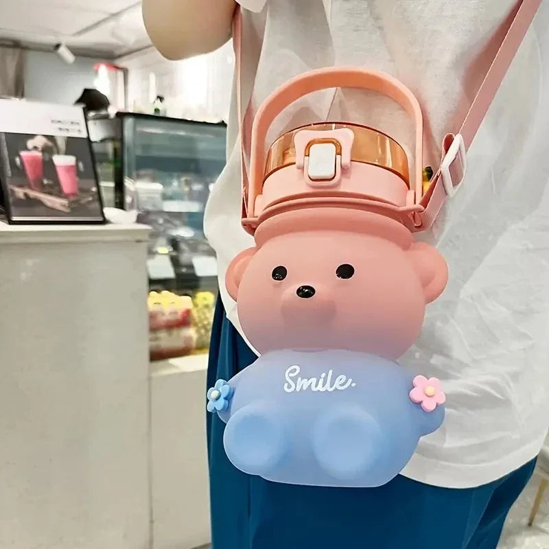 Bear Gradient Cute Water Cup Summer High-value Girl Plastic Portable Zpaxo