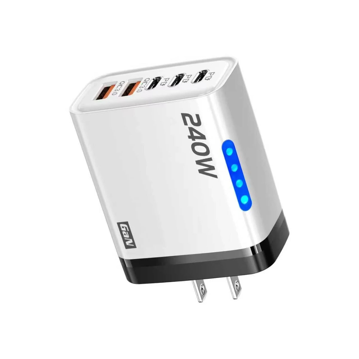 5 in 1 GaN Desktop Charger 240W Fast Charging Adapter For iPhone 17 16 15Pro Samsung 10A USB To Type C Cable 3PD 2USB Charger Zpaxo white US