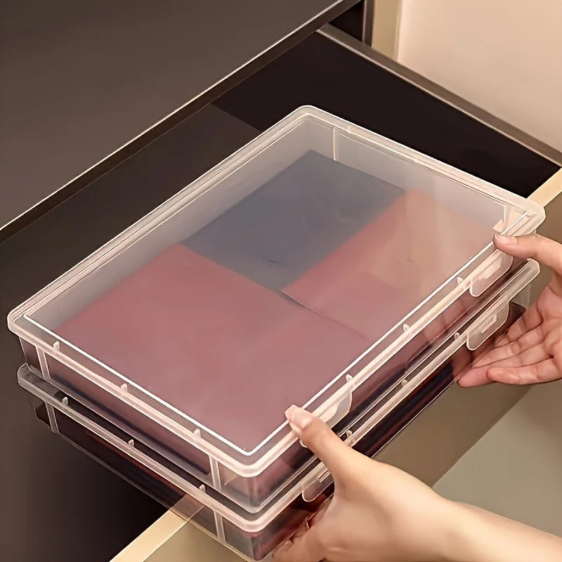 A4 Clear Plastic Storage Box Hinged Lid Desktop Organizer Office Zpaxo