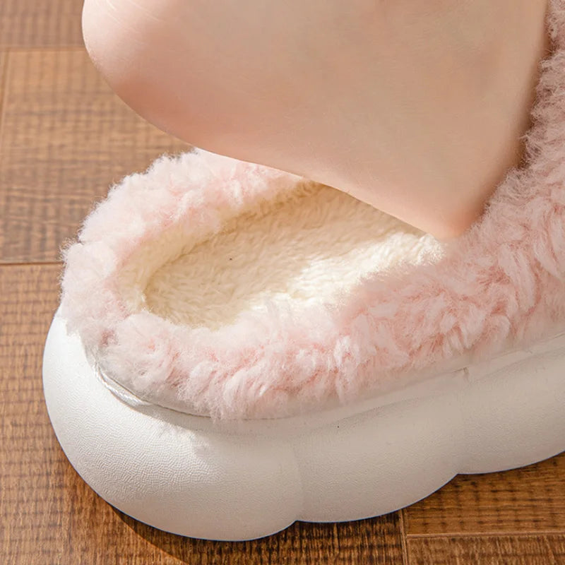 Winter Warm Fur Slippers Women Cute Bow House Non Slip Soft Shoes Zpaxo