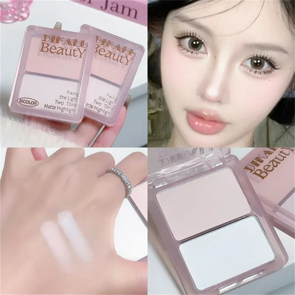 Two-tone Highlight Contour Palette Matte White Highlighter Grey Brown Nose Shadow Face Contouring Bronzer Brighten Powder Makeup Zpaxo