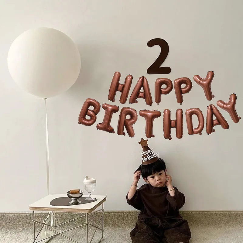 Vintage Happy Birthday Letter Balloons Beige Coffee Foil Balloon Kids Zpaxo
