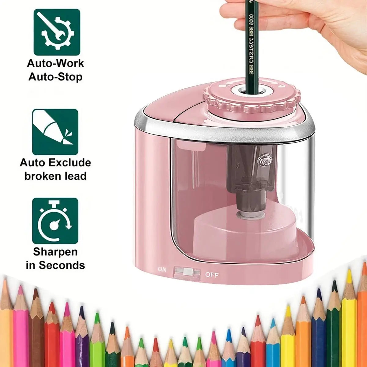 Automatic Electric Pencil Sharpener 6- Home Office School Student Zpaxo Pink