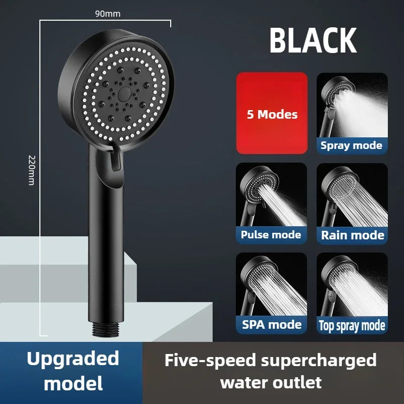 High Pressure Shower Head 3 Modes Adjustable Filter Shower Head Set New Bathroom Shower Head Accessories Sprayer Zpaxo black shower head