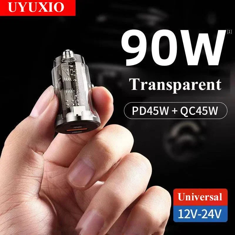 UYUXIO 1 Transparent USB C Car Phone Charger Adapter PD 90W Fast Zpaxo