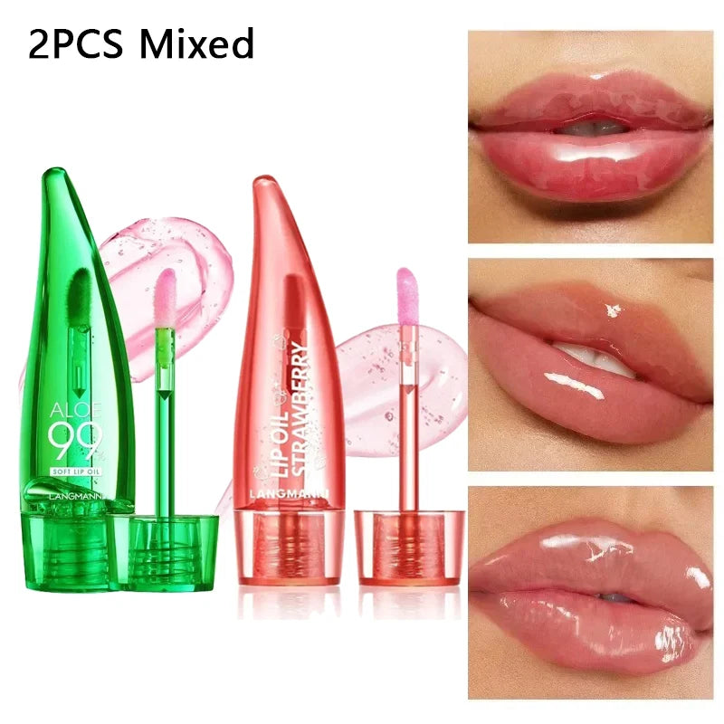 Aloe Vera Moisturizing Lip Gloss Temperature-changing Liquid Balm Zpaxo 2Pcs Mixed