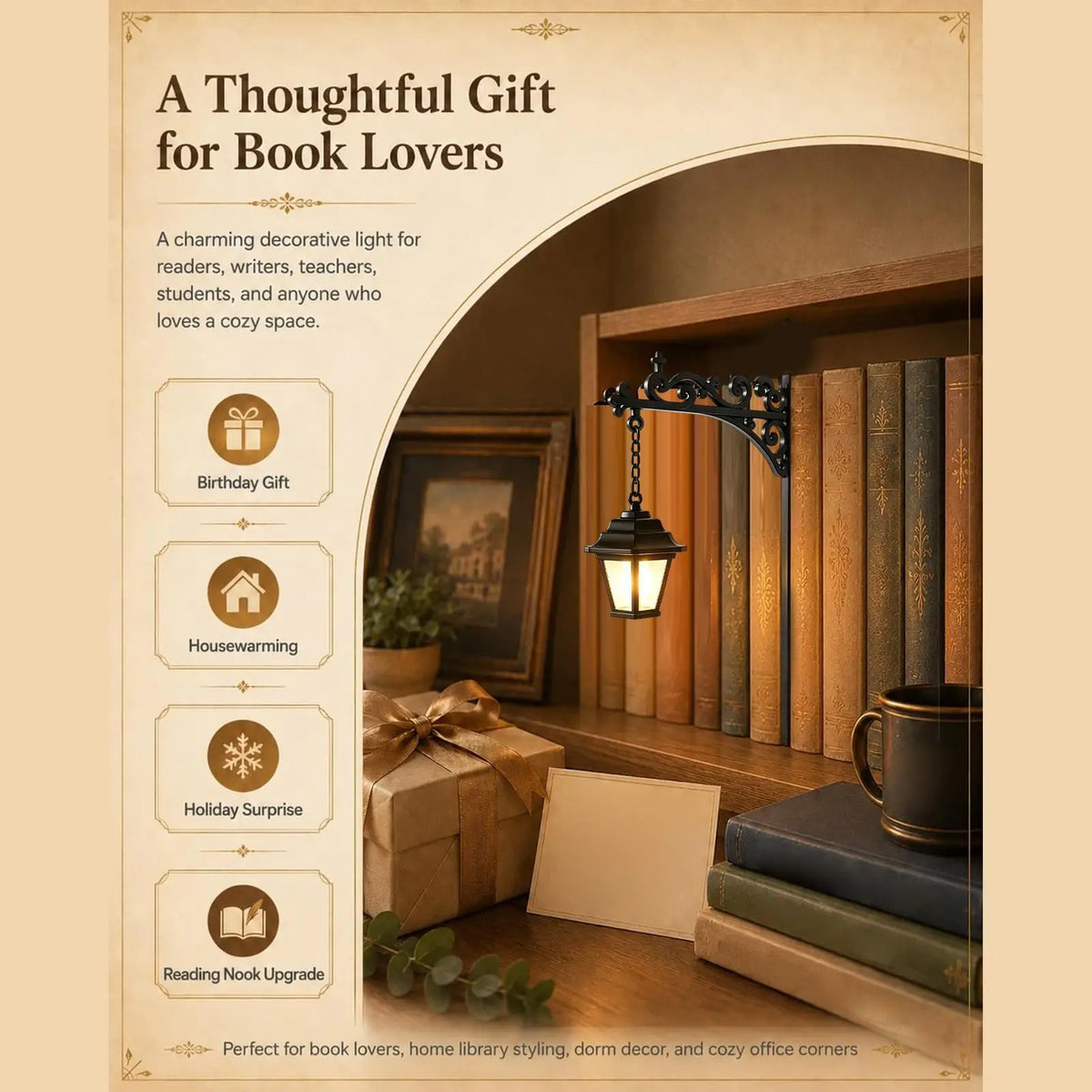 Library Lantern Bookshelf Lighting Decorative Reading Corner Lamp Zpaxo