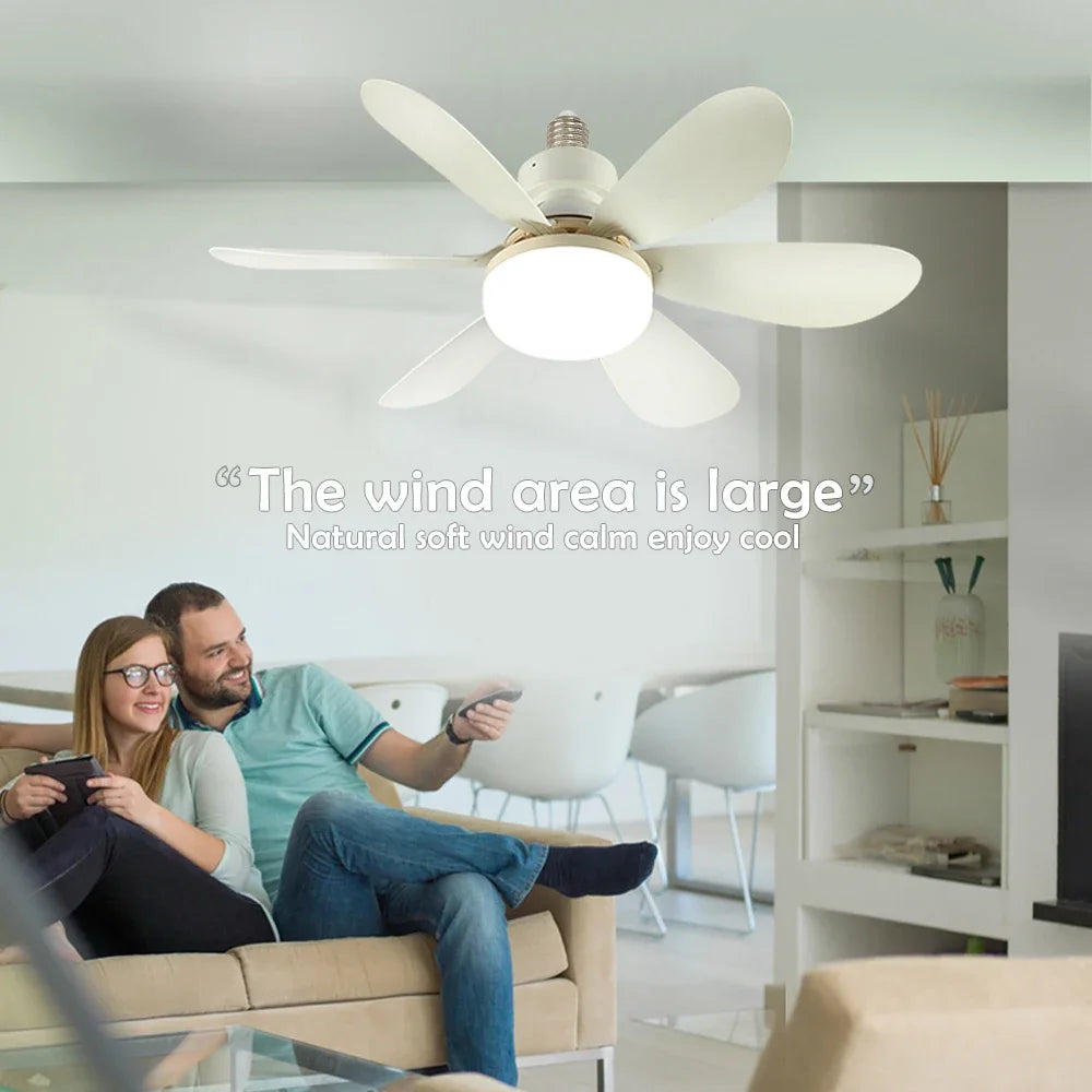 Home LED Ceiling Fan Light E26 E27 Base 3-colour Adjustable Wireless Remote Control 52CM Ceiling Fan Lamp for Bedroom Living Zpaxo