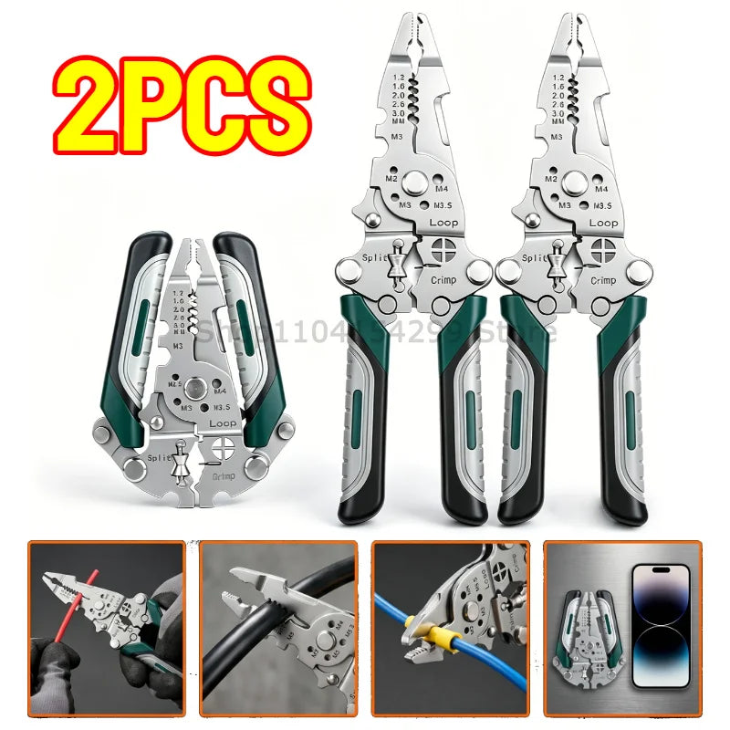 Foldable Wire Cutters Wire Connector Wire Peeler Electrical Repair Hand Tool Sharp Cutting Blade Wires Strip Cut Crimp Tools Zpaxo 2PCS