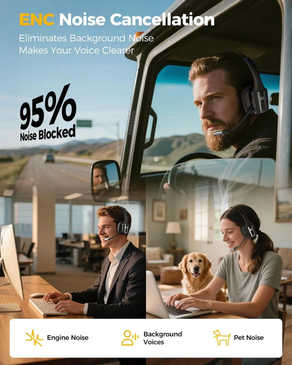 Trucker Bluetooth Headset Wireless Headphones Microphone Noise Zpaxo