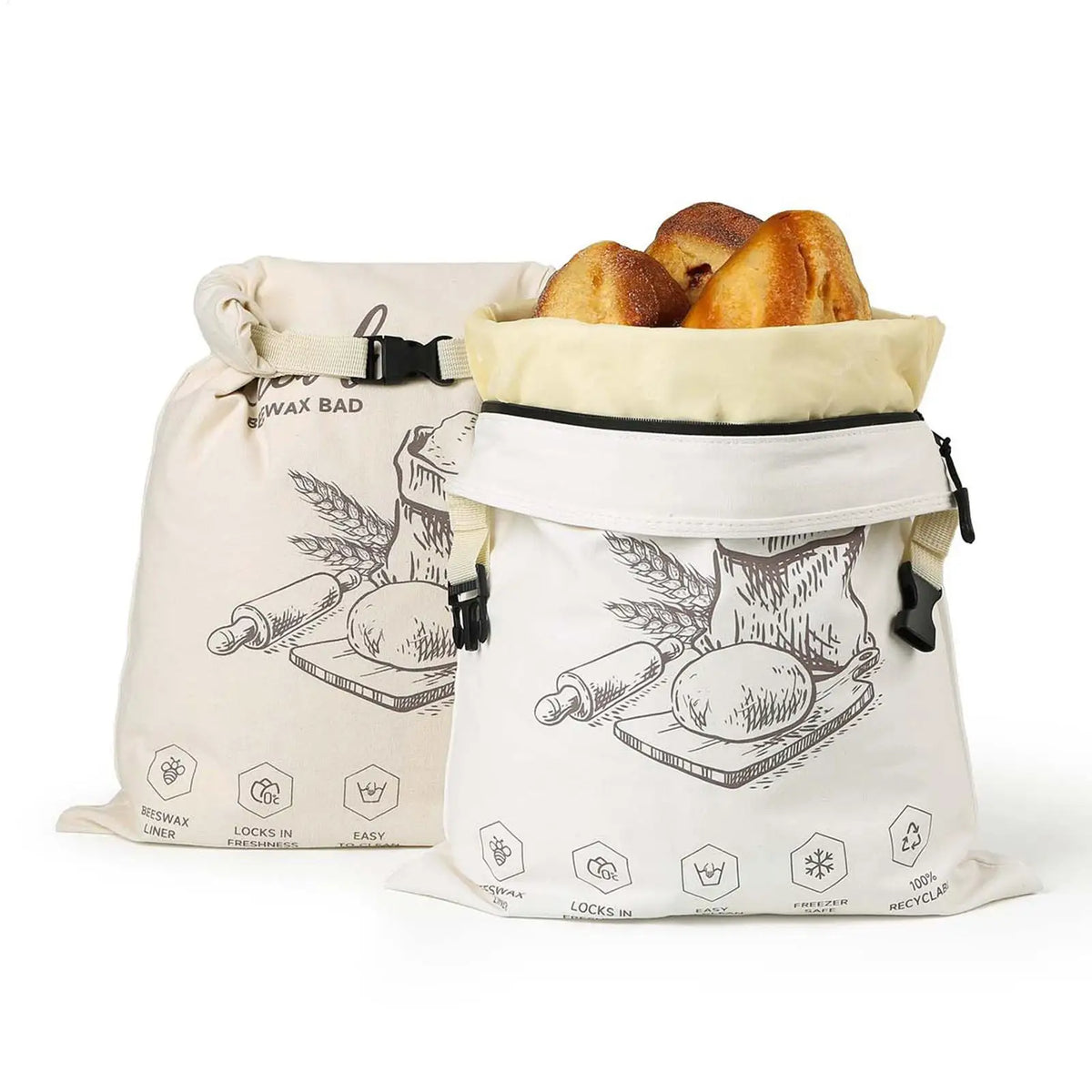 Beeswax Bread Bag Reusable Large Homemade Storage Zipper Bags Baking Zpaxo