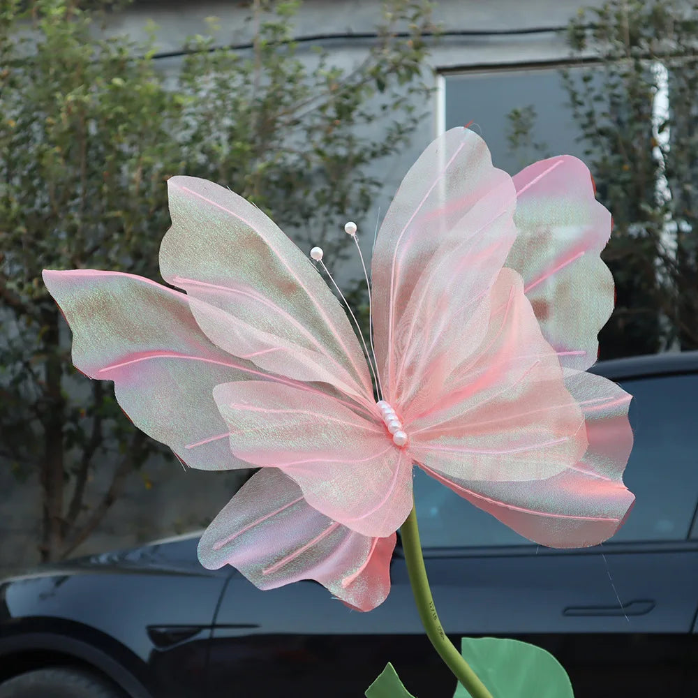 Giant Artificial Silk Peony Realistic Flowers Simulated Butterfly Zpaxo Pink Butterfly