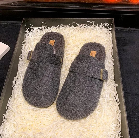 2025 Women's Winter Mule Slippers Fashion Felt Suede Fleece Cotton Zpaxo 36 dark gray