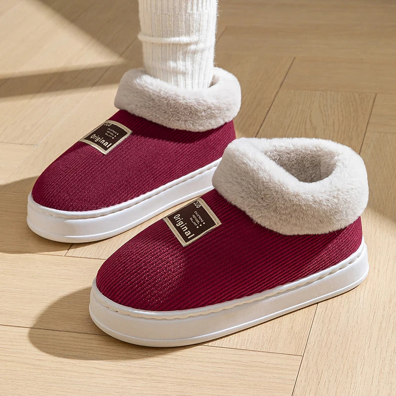 Winter Couple Concise Wrap Heels Plush Slippers Ladies' Non-slip Soft Zpaxo