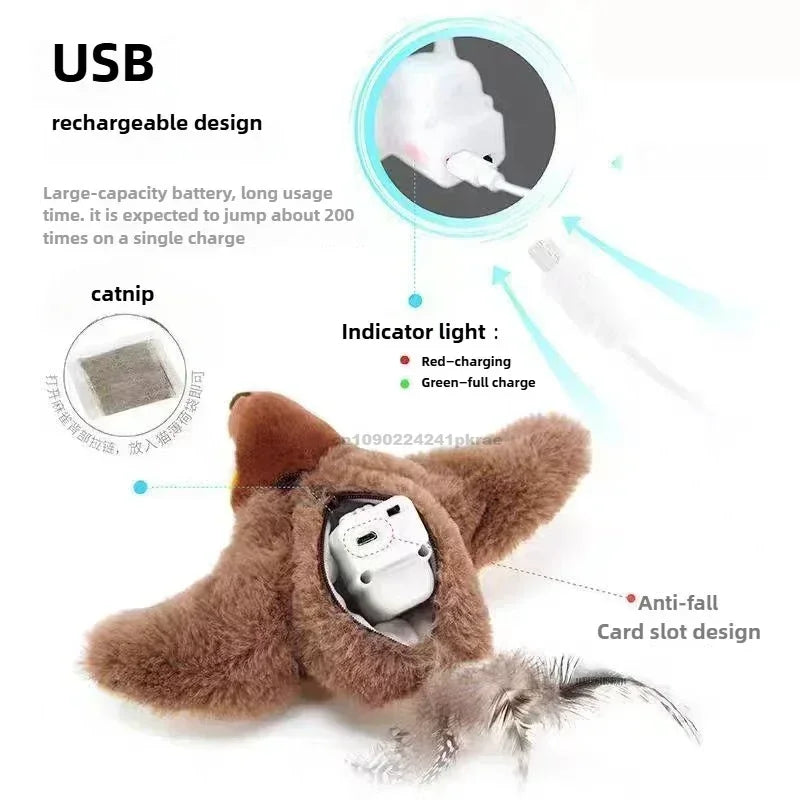 Interactive Cat Toys Rechargeable Flying Bird Rat Cat Toy Chirping Flapping Bird Can Add Catnip Touch Activated Cute Plush Toy Zpaxo