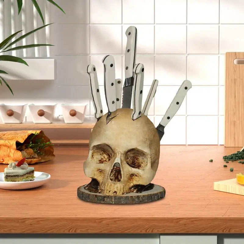Skull Knife Holder For Kitchen Storage, Horror Kitchen Storage Head Rack Scary Party Storage Rack For Halloween Decoration Zpaxo