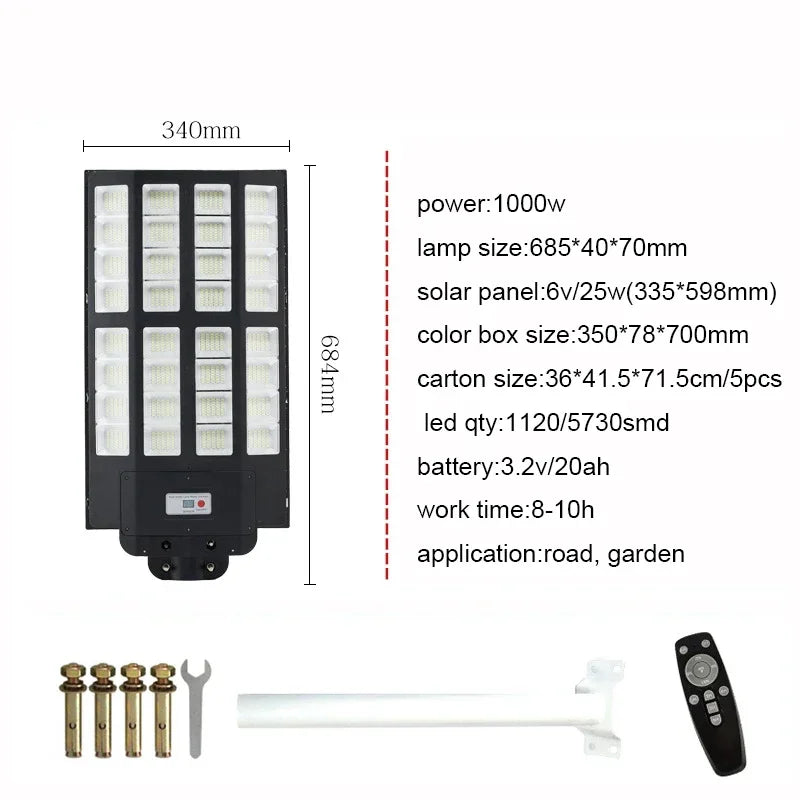 Outdoor Solar Street Lights Sensor Waterproof IP66 Dusk Dawn LED Zpaxo 1200W-Black China Mainland