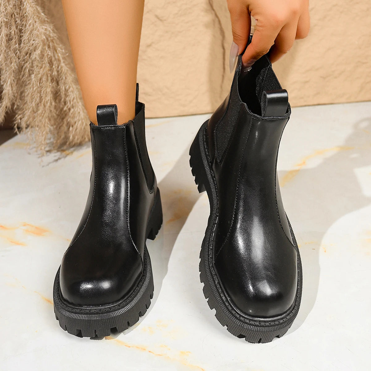 Trend Women Ankle Boots Elegant Fashion Thick-soled Short Boots Autumn Winter Comfortable Shoes Women Outdoor Shoes for Women Zpaxo black 41