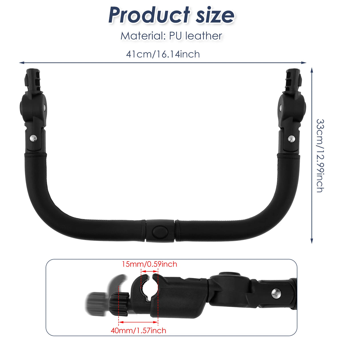 Stroller Bumper Bar Adjustable Angle Replacement Armrest Detachable Handlebar Crossbar Stroller Accessory with Smooth Leather Zpaxo black 1pc