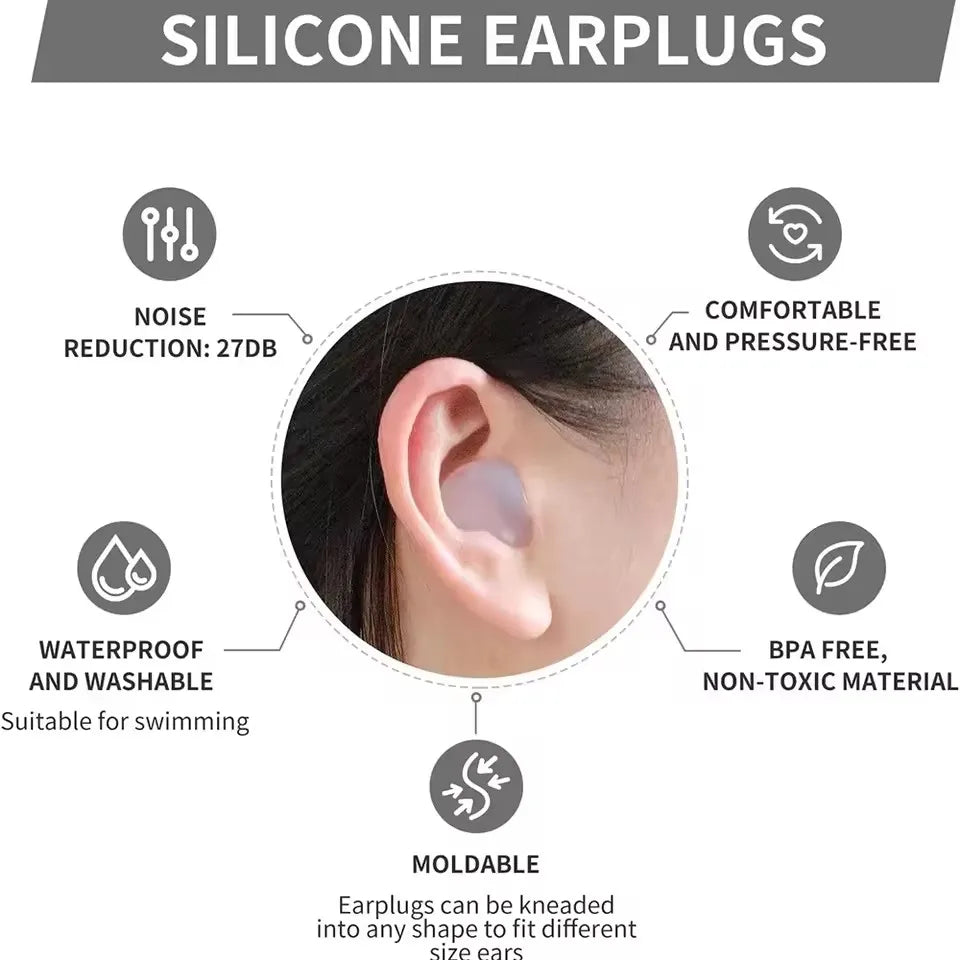 Soft Silicone Earplugs Reusable Ear Plugs Noise Cancelling Protection Zpaxo