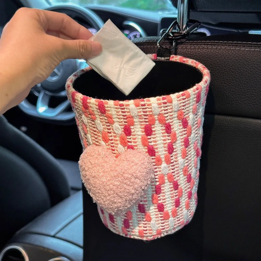 Hanging Car Mounted Garbage Bin Love pattern Large Capacity Vehicle Trash Bin Cute Creative Auto Seat Back Storage Bag Zpaxo