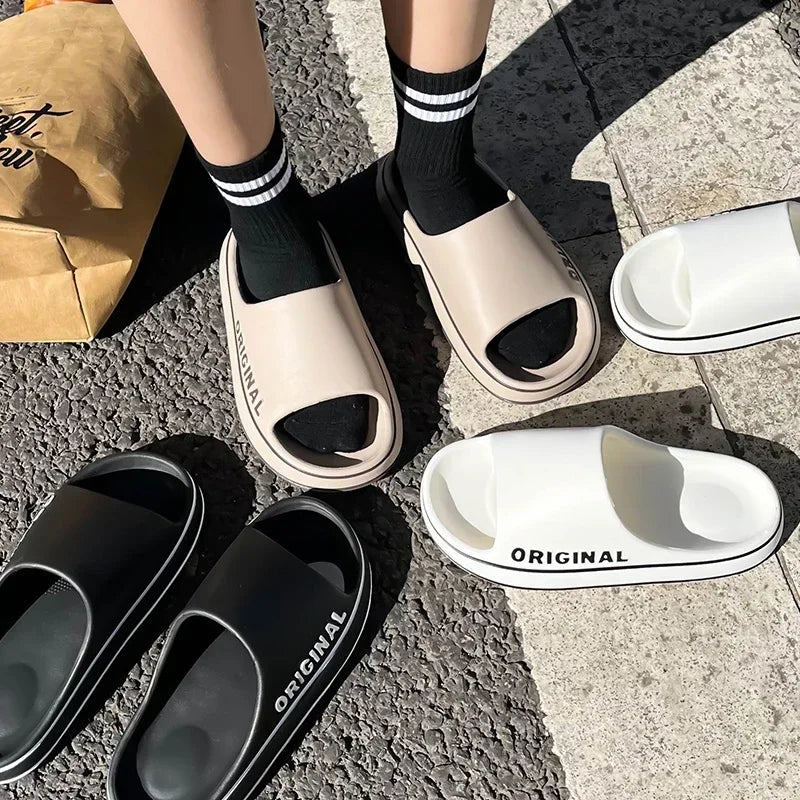 Summer Women Man Solid Letter Mens Slippers Shoe Woman Thick Sole Zpaxo
