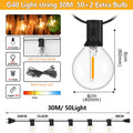 LED Indoor G40 String Light 220V EU Plug Shatterproof Light Bulb 7.6M-30M Length E12 Base LED G40 String Light for Holiday Party Zpaxo 30M 50Bulbs EU Plug