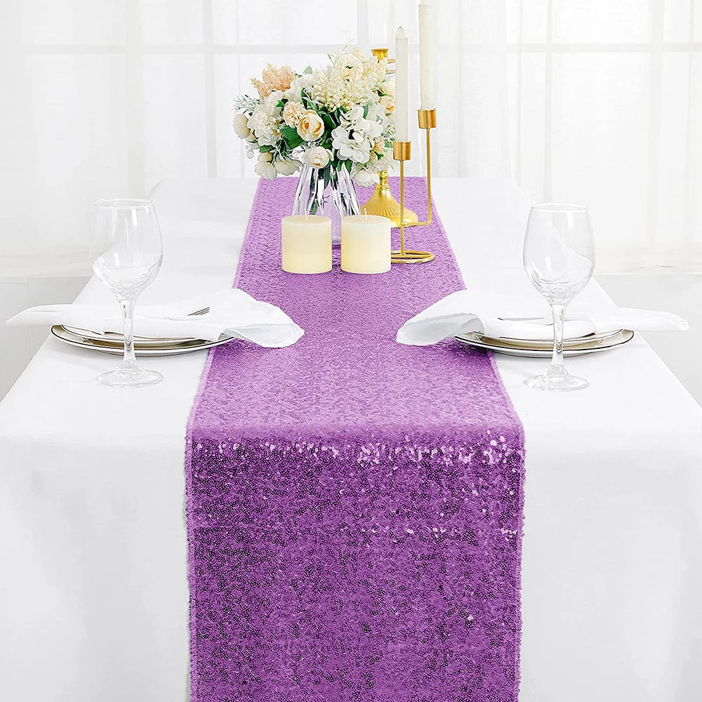Sequin Table Runner 30*180cm Glitter Table Runner for Wedding Party Birthday Bnaquet Hotel Home Table Table Zpaxo Lavender