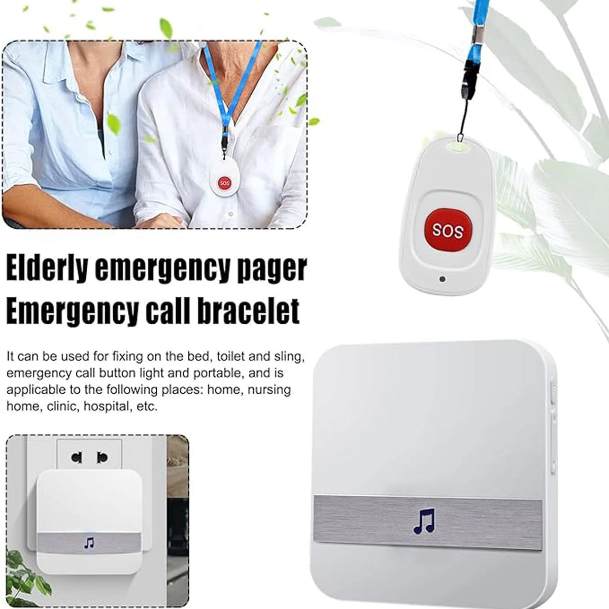 52 Musics Emergency SOS Doorbell Button 433MHZ with EU/US/AU/UK Plug Elderly Seniors Patients Bracelet Music Call Alarm for Home Zpaxo