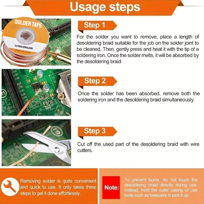 Desoldering Mesh Braid Tape Wire Repair Tool Copper Welding Point Solder Remover for Wire Soldering Wick Tin Lead Cord Flux Zpaxo