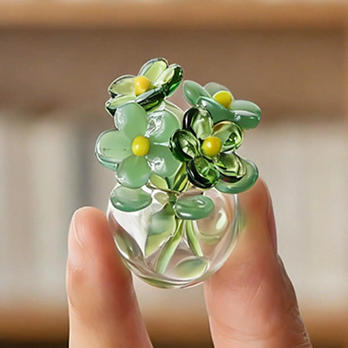 Mini Glass Flowers Artificial Bouquet Small Vase Handmade Green Zpaxo