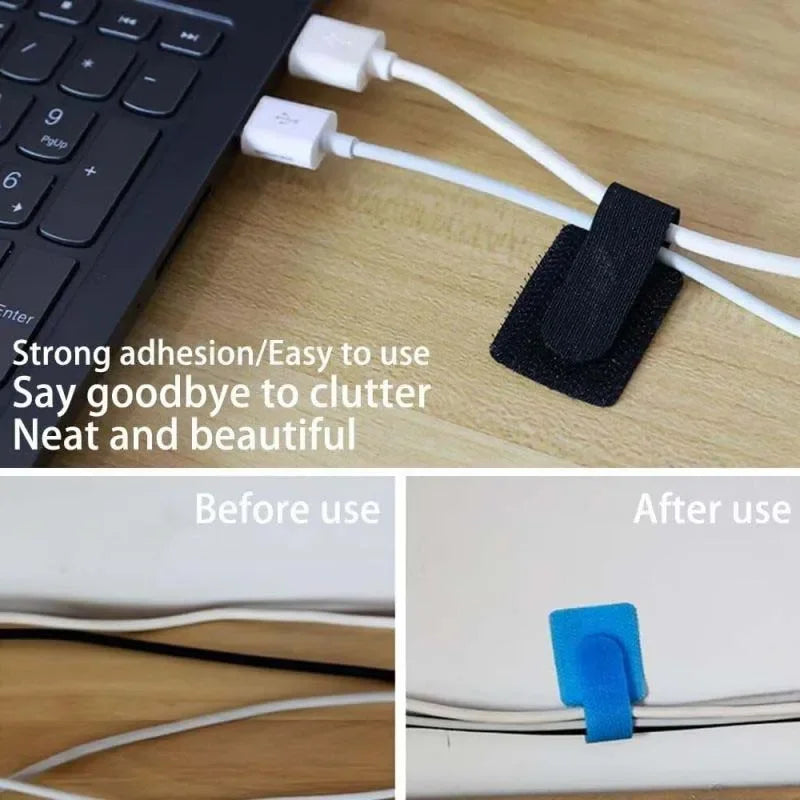 Self Adhesive Reusable Hook and Loop Cable Ties - Adjustable Cord Organizer Straps for Desk, Home & Office Cable Management Zpaxo