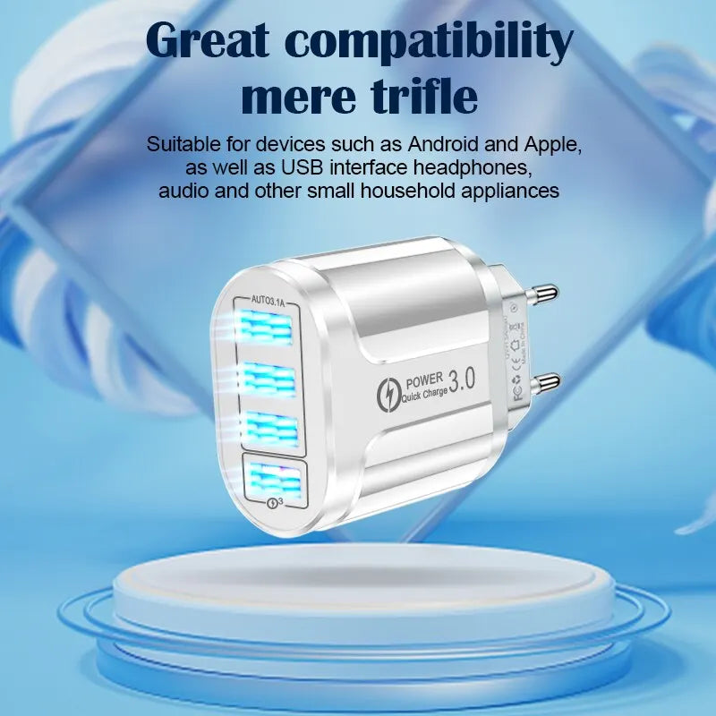 4USB QC3.0 Charger Quick Charge 3.0 For iPhone Xiaomi Huawei Realme Multi Port Output Home Office Travel Accessory Wall Charger Zpaxo