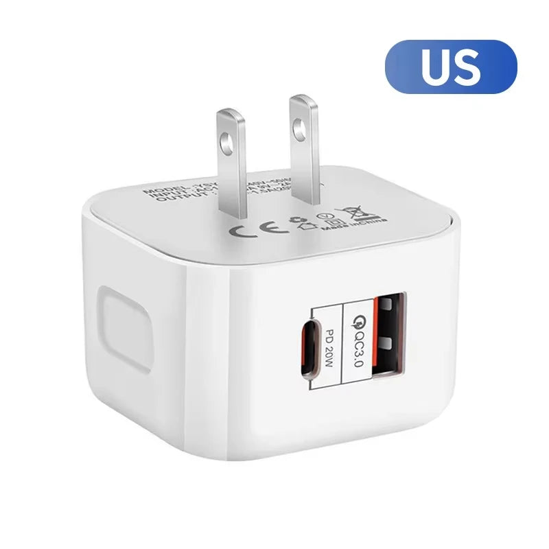 PD 20W USB Type C Charger Fast Charging Adapter Phone Quick Charger For iPhone Samsung Xiaomi Huawei Wall Charger EU/US/UK Plug Zpaxo White US