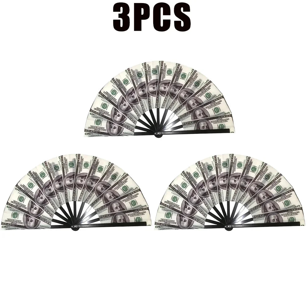 Realistic Dollar Bill Printed Handheld Fan Lightweight Plastic Zpaxo 3PCS