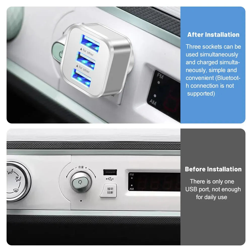 3 Port USB Slots Adaptor Multple USB Interface Extender USB HUB Quick Charger For Phone Tablet Laptops Car Electronics Accessory Zpaxo