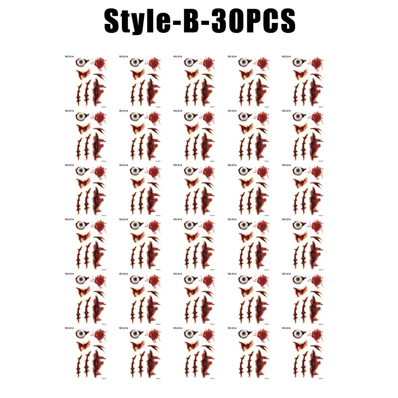 Realistic Horror Fake Wound Temporary Tattoos Gruesome Gore Scars Zpaxo B-30PCS