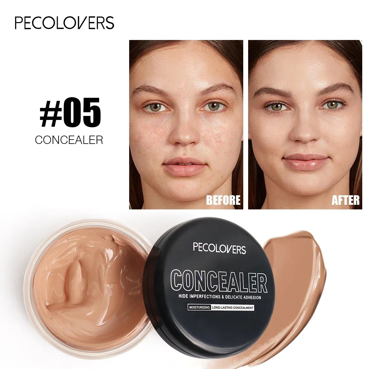 1Pc Pecolovers Waterproof & Sweatproof Concealer Cream, Long-Lasting Foundation Paste, Natural Finish, Full Coverage Zpaxo 05