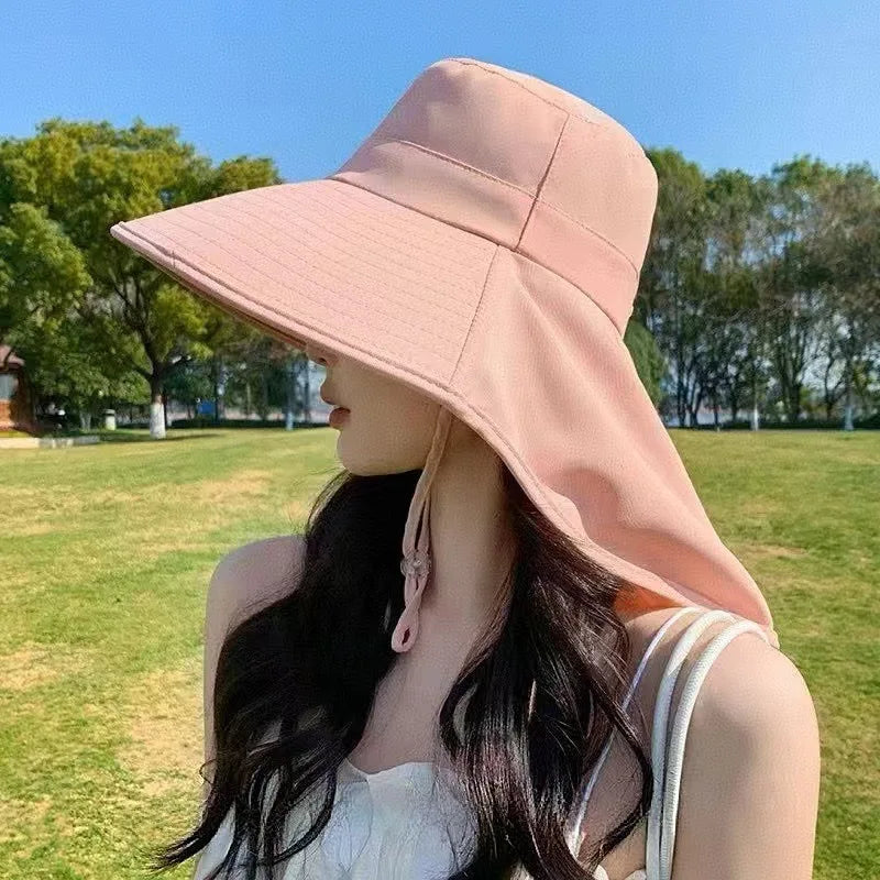 Women's Summer Sun Hat Fisherman Wide Brim Shawl Detachable Cycling Zpaxo pink-1pc