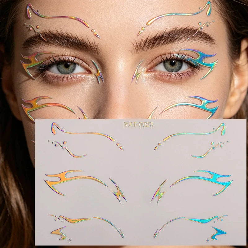 Colorful Eyes Makeup Stickers Laser Temporary Tattoo Eye Liner Brows Face Art Sticker Decals Halloween Festival Party Decoration Zpaxo YXT-023-1Pc