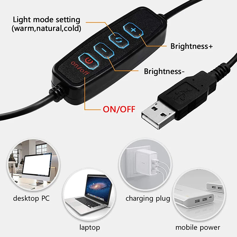 LED Ring Selfie Light Dimmable Photography Lighting USB Charge Lamp Zpaxo