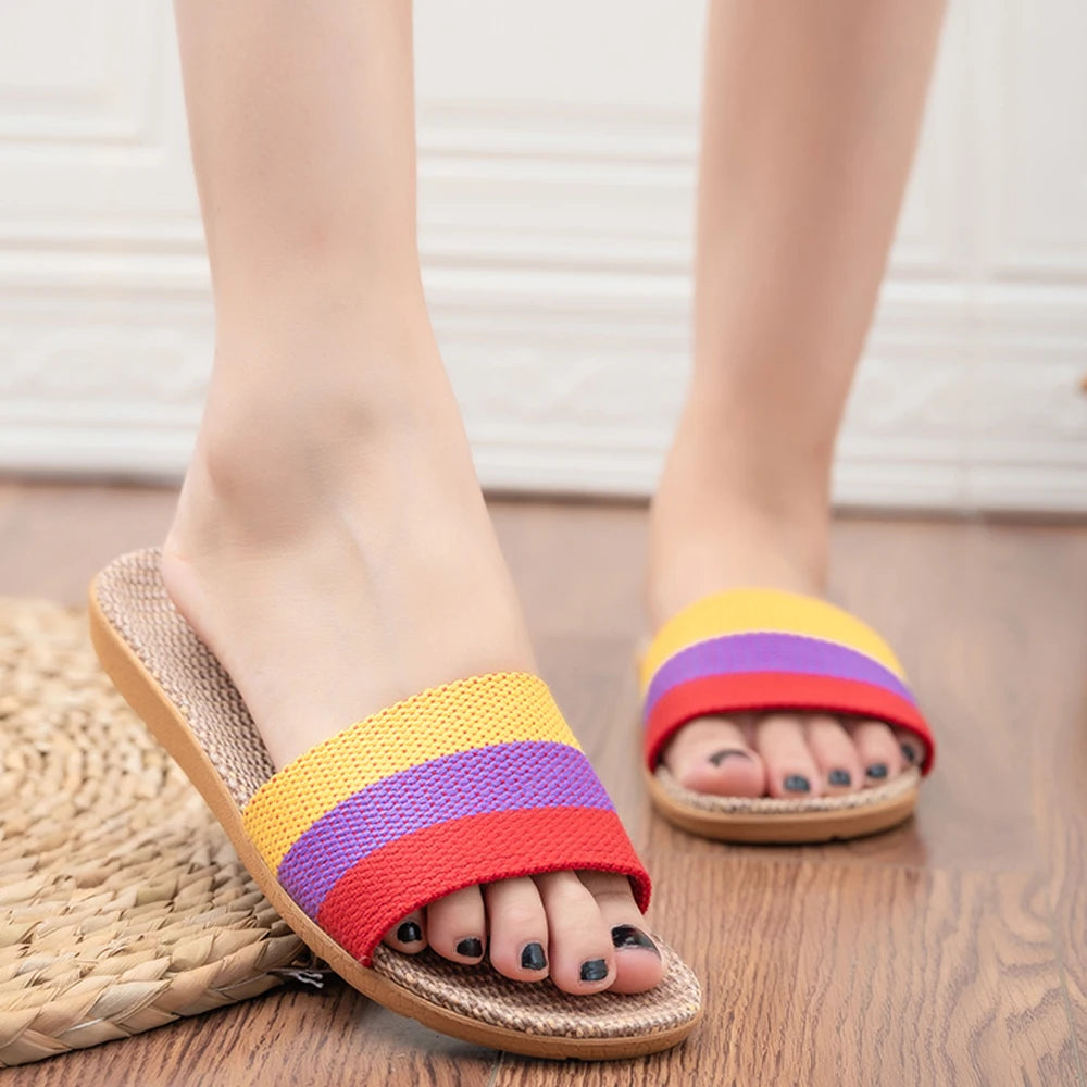 Summer Linen Women's Slippers Flat Sandals Home EVA Lightweight Shoes Zpaxo