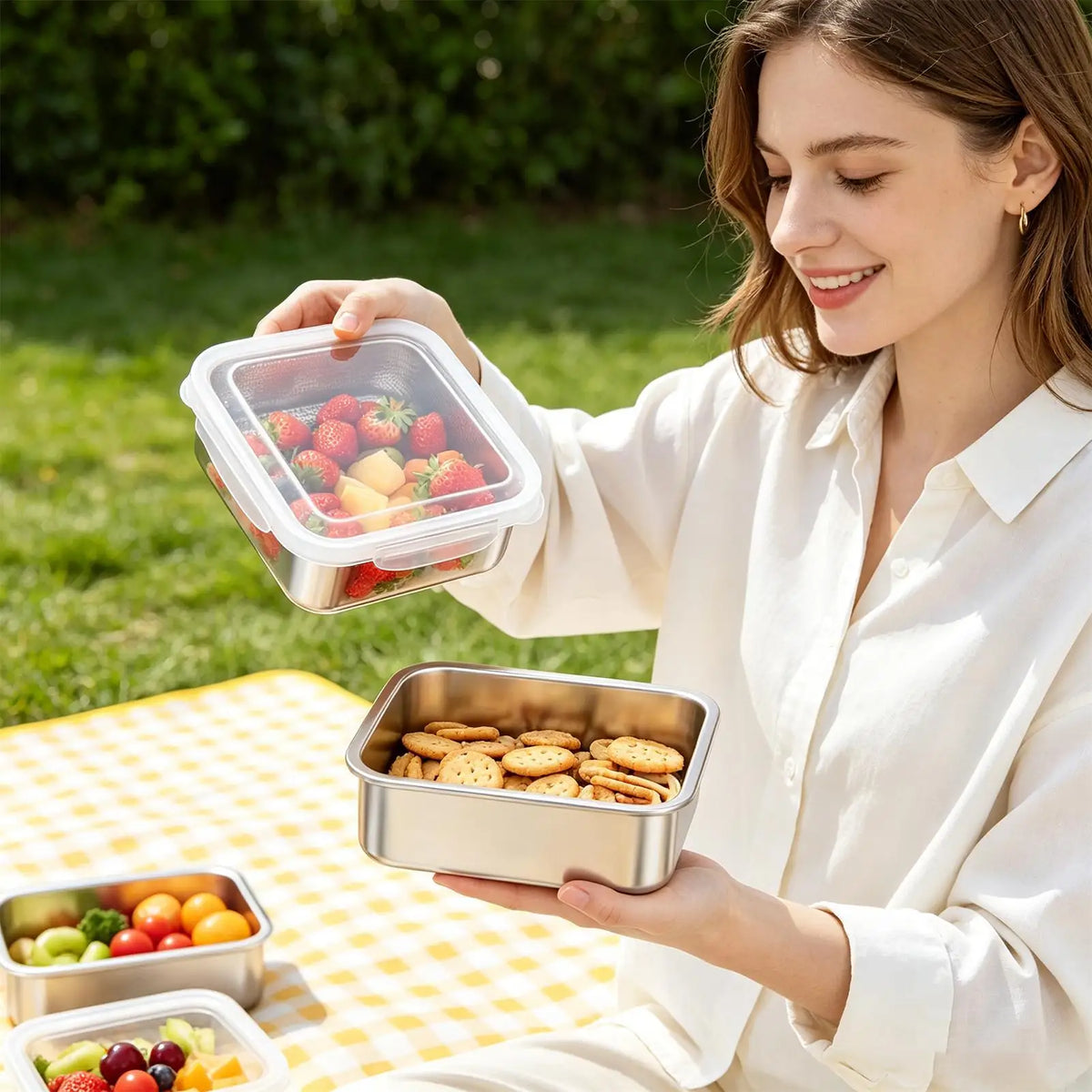 Lunch Box Men Stainless Steel Meal Prep Bowls Stackable Food Storage Zpaxo