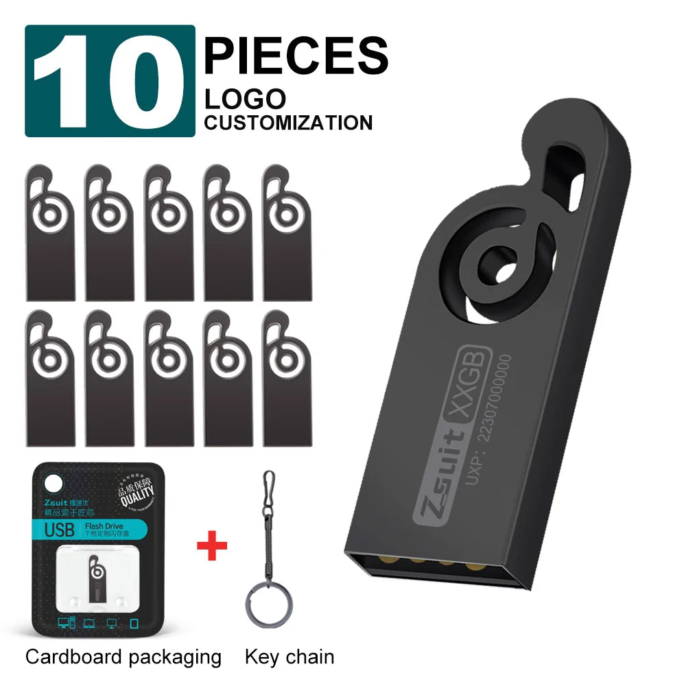 Zsuit 10Pcs 128GB USB Flash Drive Music USB Pendrives 64G 32G Memory Stick Pen Drives USB 4GB 8GB Metal U disk custom Gift Zpaxo usb 3.0-32gb black